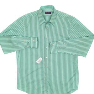NEW $445 Ralph Lauren Purple Label Dress Shirt! 16.5  Green  White Stripes ITALY